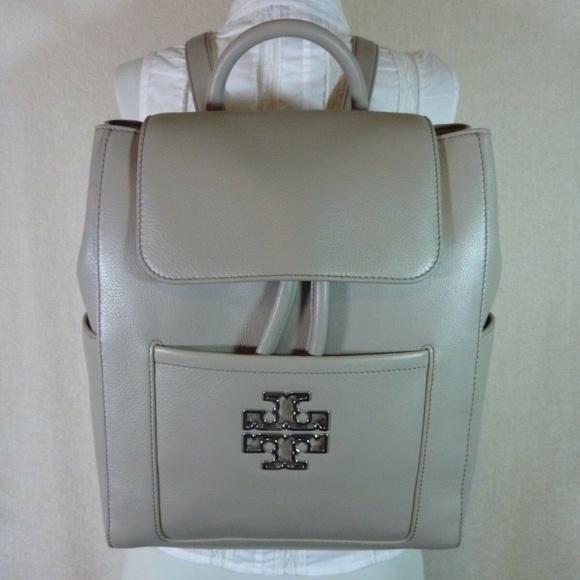 NEW Tory Burch Britten Gray Leather Medium Backpack main image 8